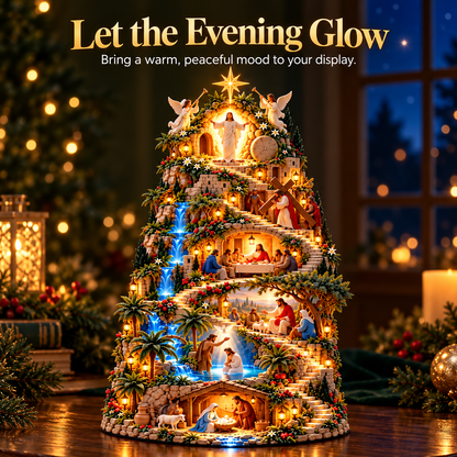 ✨ Illuminated Jesus’ Life Story Nativity Mountain – Christian Christmas Tabletop Decoration