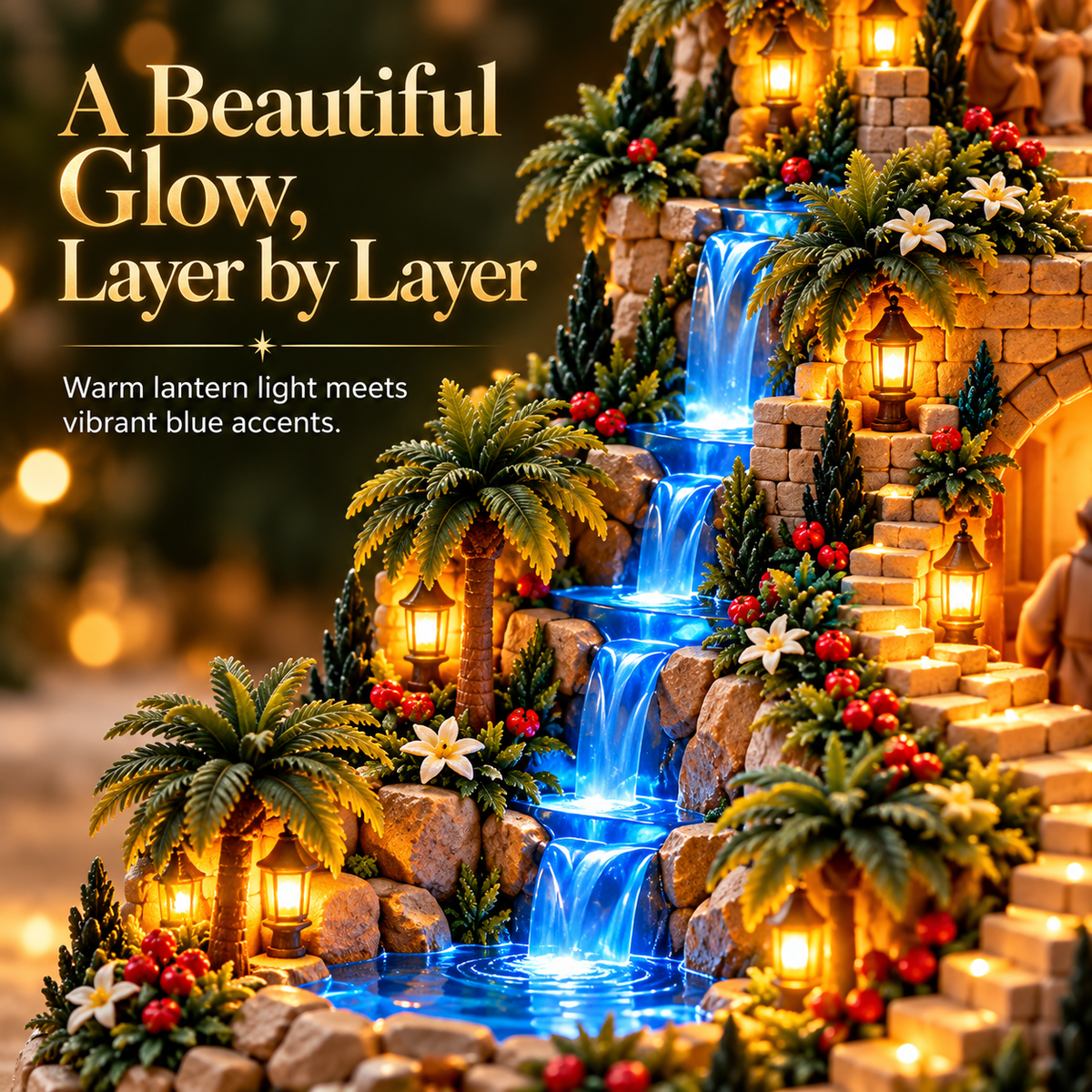 ✨ Illuminated Jesus’ Life Story Nativity Mountain – Christian Christmas Tabletop Decoration