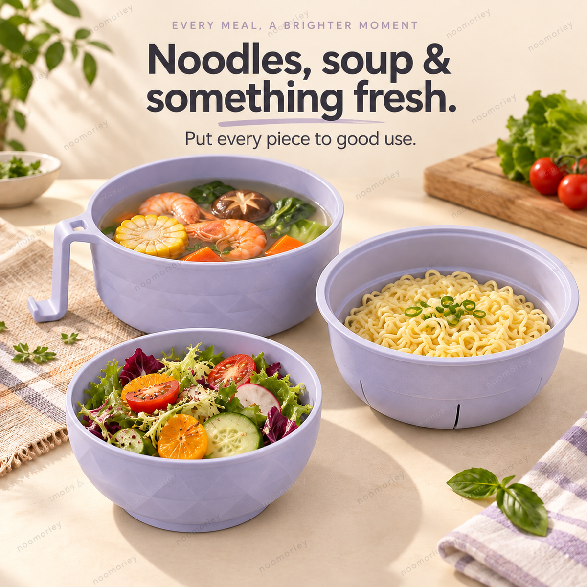 🍜Ramen Bowl Set, 1/2 Counts Microwave Safe Instant Noodle Bowl & Tableware Kit, Durable Matching Lunch Box For Student and Office Workers