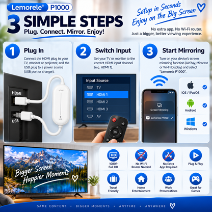 📺 Wireless HDMI Screen Mirroring Adapter – 1080P Plug & Play