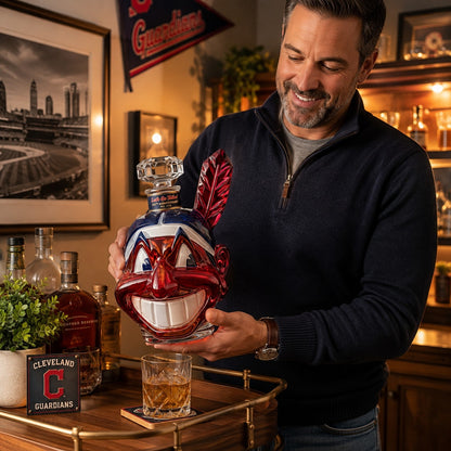 🥃⚾ Let's Go Tribe! 125th Anniversary Chief Wahoo Whiskey Decanter 🏆✨ — A Timeless Whiskey Collection 🥃🔥