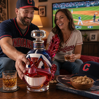 🥃⚾ Let's Go Tribe! 125th Anniversary Chief Wahoo Whiskey Decanter 🏆✨ — A Timeless Whiskey Collection 🥃🔥