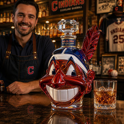 🥃⚾ Let's Go Tribe! 125th Anniversary Chief Wahoo Whiskey Decanter 🏆✨ — A Timeless Whiskey Collection 🥃🔥