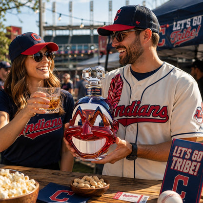 🥃⚾ Let's Go Tribe! 125th Anniversary Chief Wahoo Whiskey Decanter 🏆✨ — A Timeless Whiskey Collection 🥃🔥