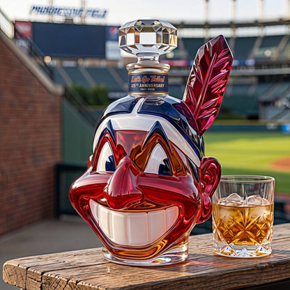 🥃⚾ Let's Go Tribe! 125th Anniversary Chief Wahoo Whiskey Decanter 🏆✨ — A Timeless Whiskey Collection 🥃🔥