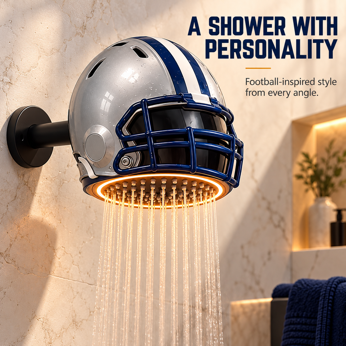 Helmet Shower Head – Rain-Style Spray with a Glowing Light Ring