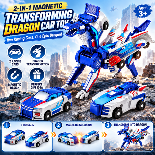 🚗2-in-1 Magnetic Transforming Dragon Car Toy – Racing Car Set！！！