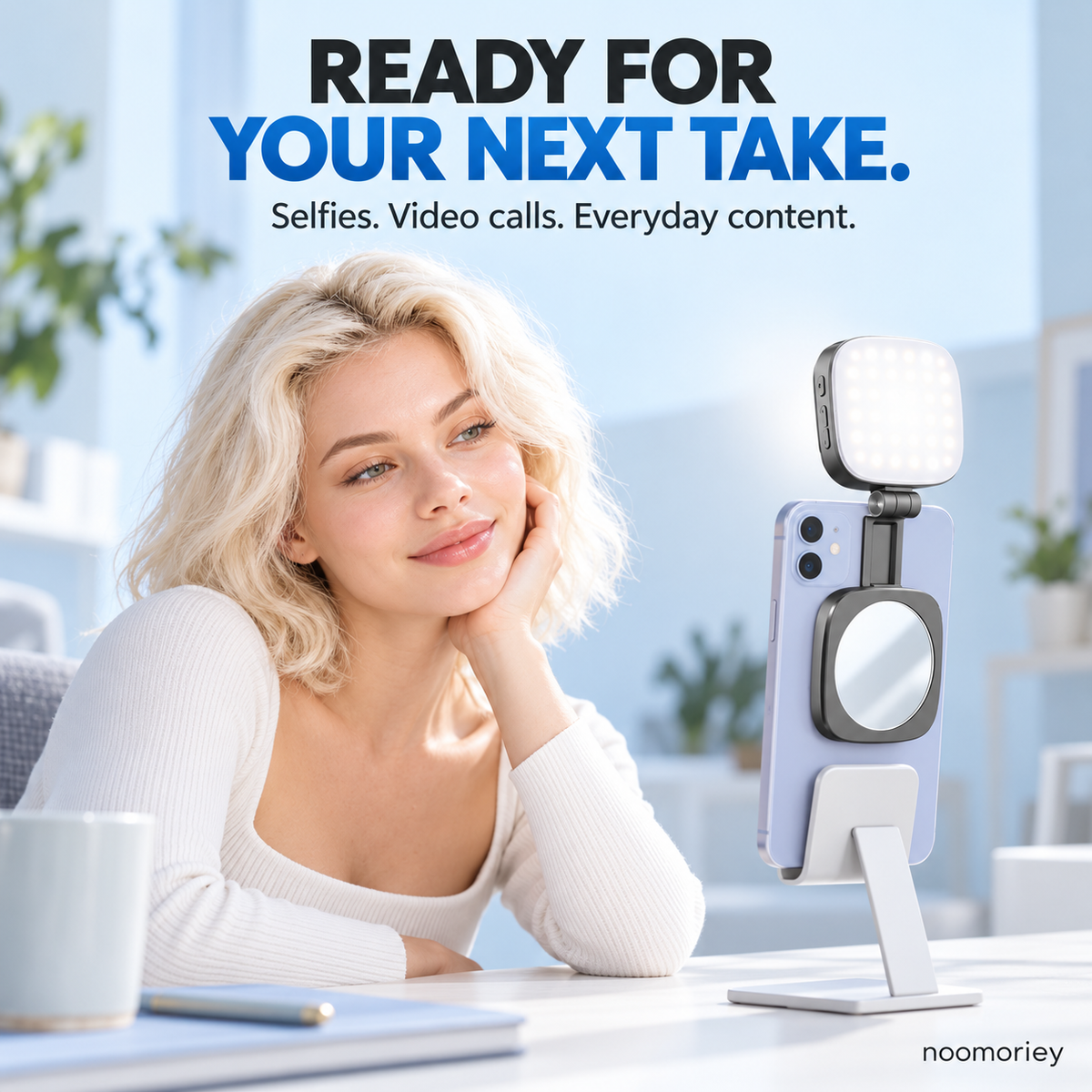 Magnetic Selfie Light with Mirror & Phone Stand