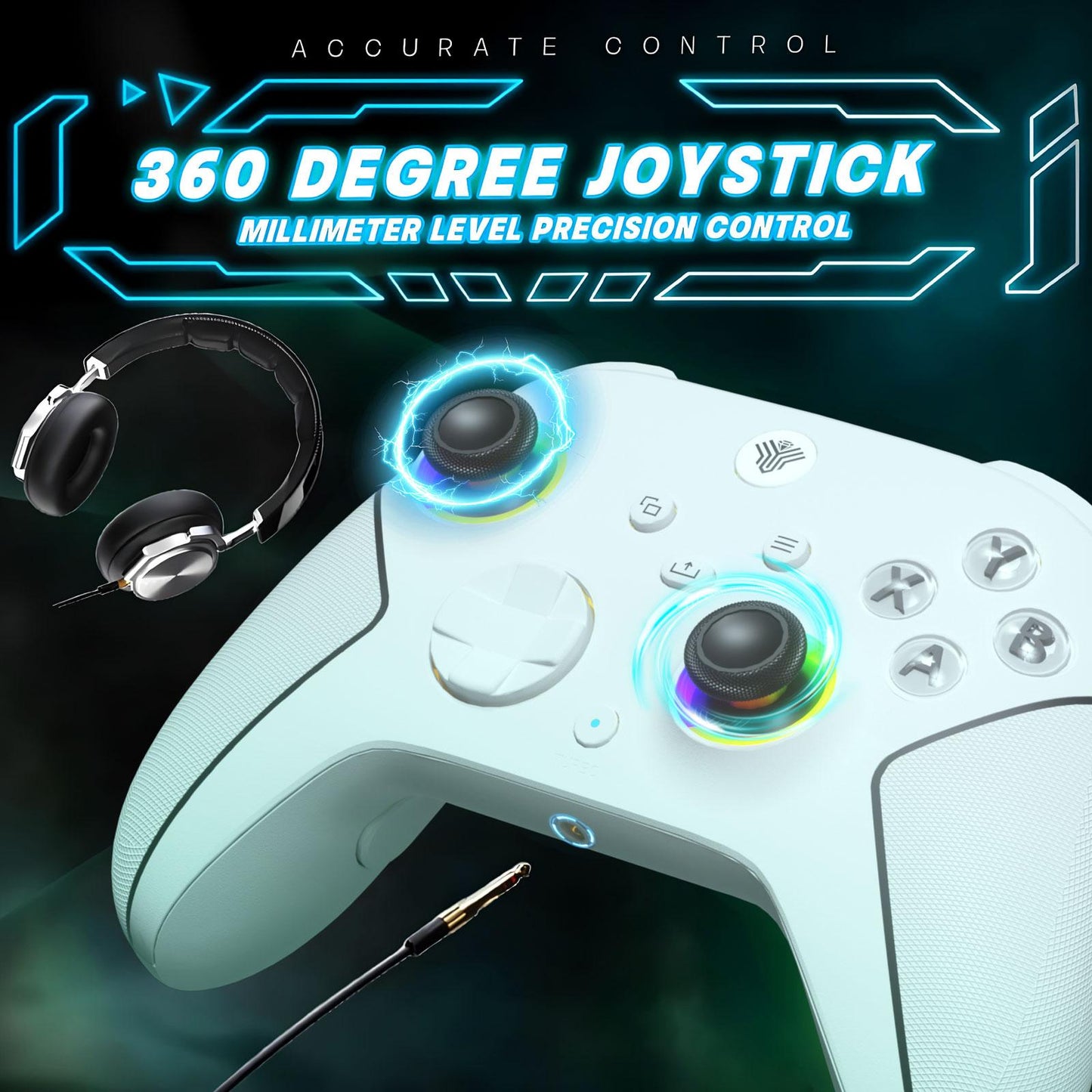 HallEffect Xbox Wireless Controller for Xbox Series X|S & Steam PC with 7 RGB Lights Dual Vibration Turbo Programmable 3.5mm Audio Jack 1000mAh Battery