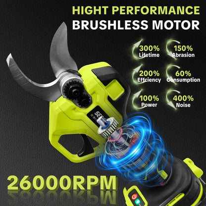 Electric Pruning Shears for Gardening: 1.25" Cutting Cordless Power Pruner, Brushless Motor, Dual21V Battery For Tree & FlowerTrimming