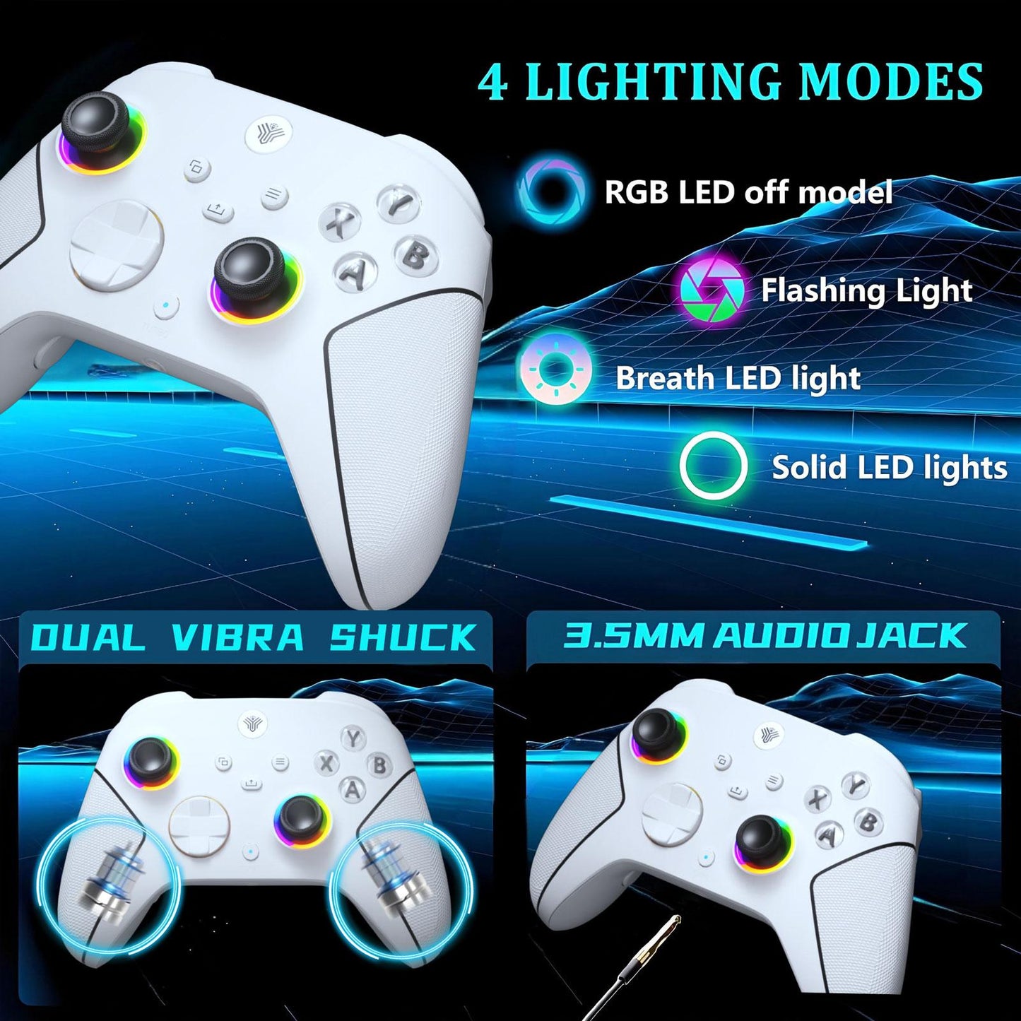 HallEffect Xbox Wireless Controller for Xbox Series X|S & Steam PC with 7 RGB Lights Dual Vibration Turbo Programmable 3.5mm Audio Jack 1000mAh Battery