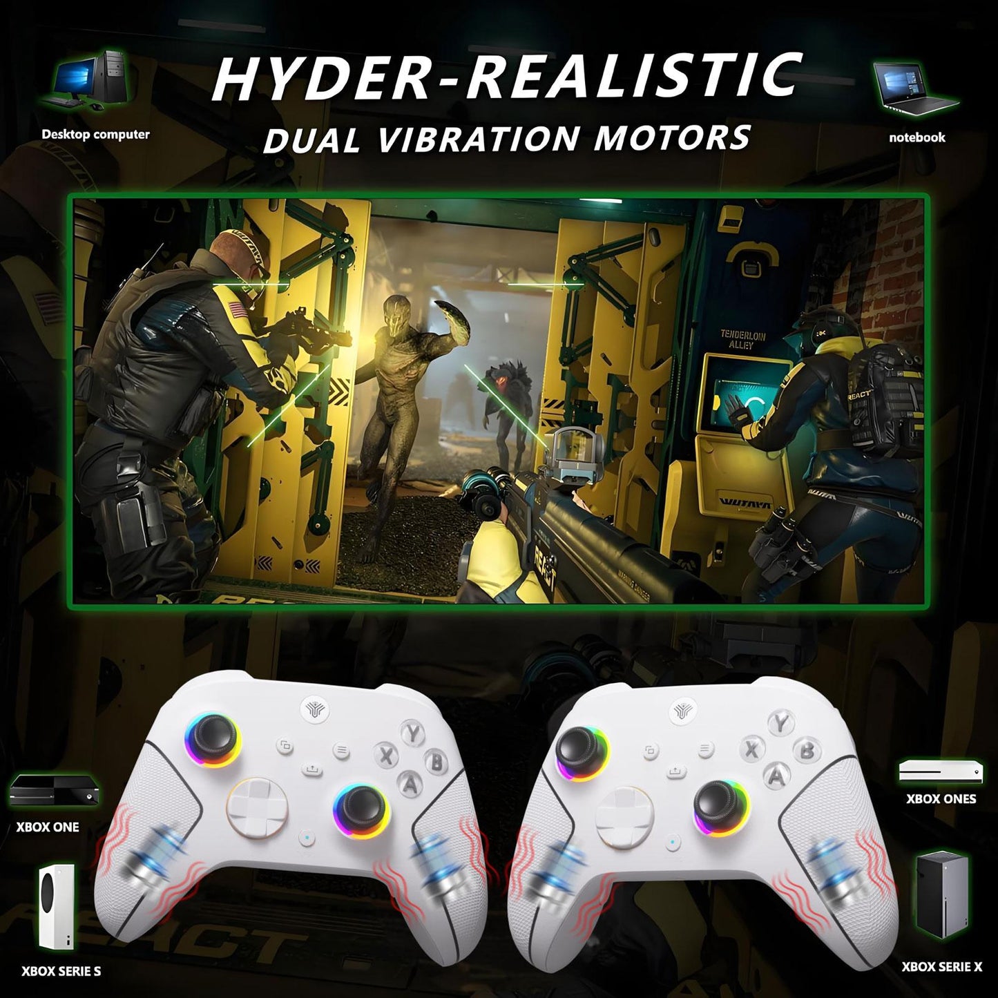 HallEffect Xbox Wireless Controller for Xbox Series X|S & Steam PC with 7 RGB Lights Dual Vibration Turbo Programmable 3.5mm Audio Jack 1000mAh Battery
