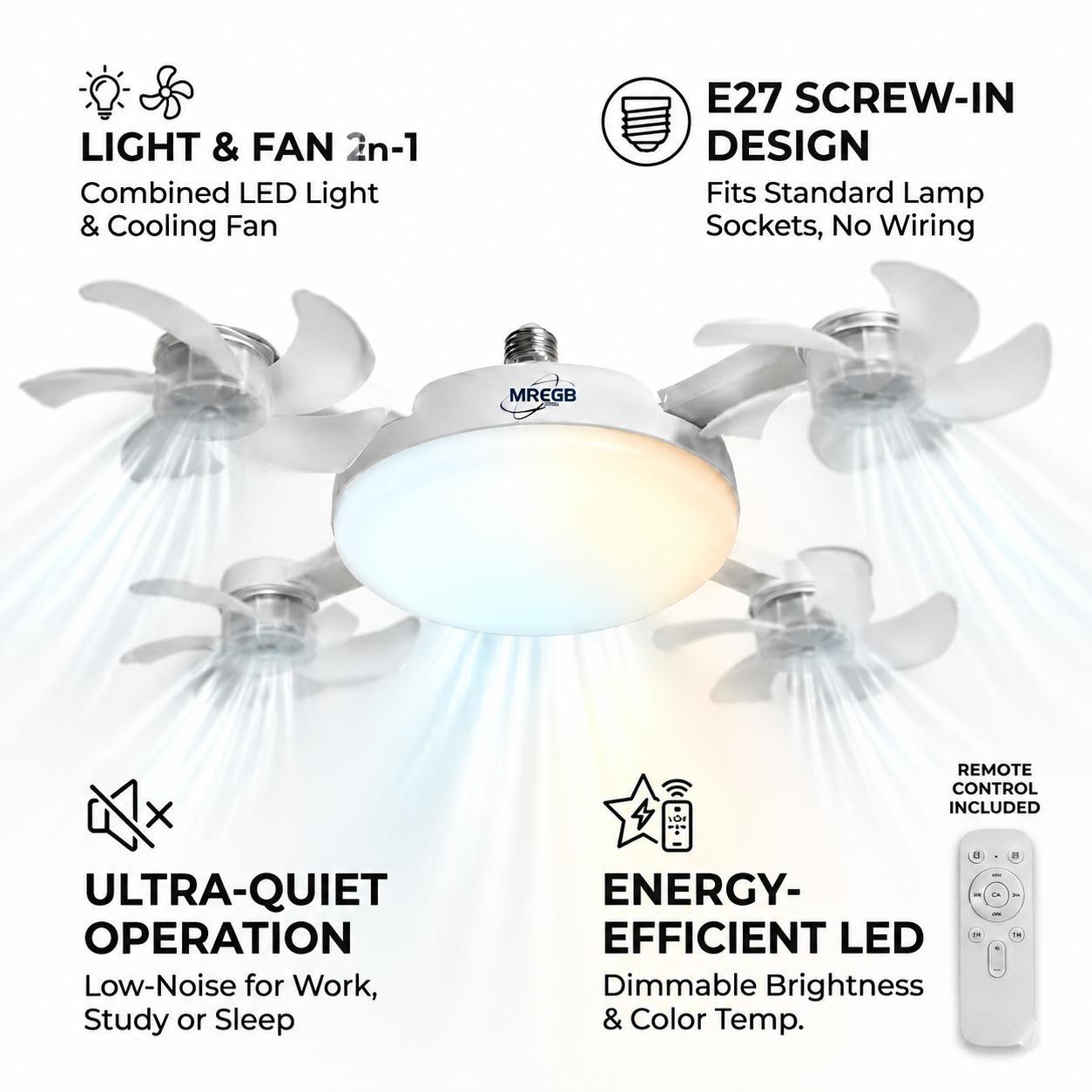 🔥2026 New E27 2-in-1 Fan Light | Silent Remote LED Cooling Combo
