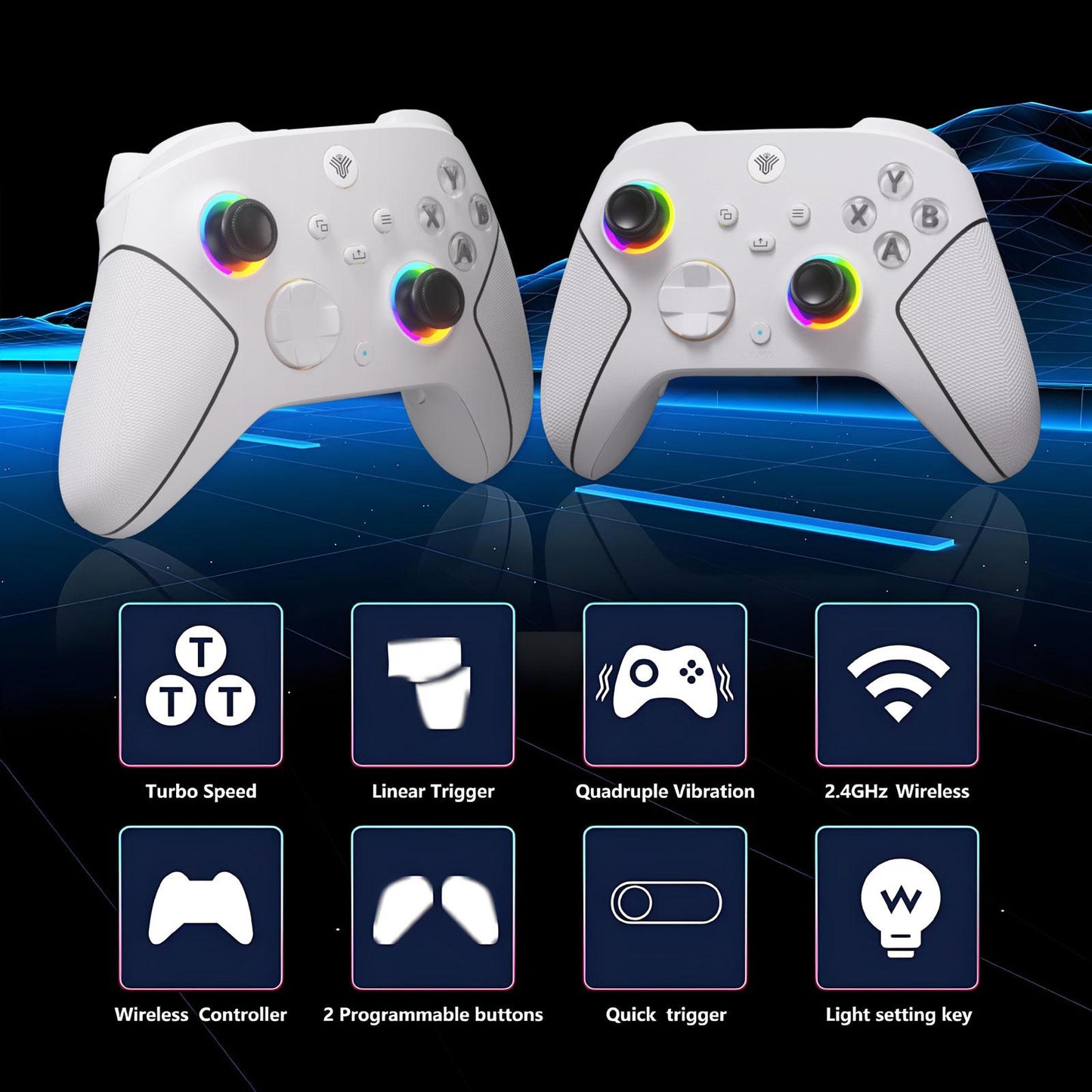 HallEffect Xbox Wireless Controller for Xbox Series X|S & Steam PC with 7 RGB Lights Dual Vibration Turbo Programmable 3.5mm Audio Jack 1000mAh Battery