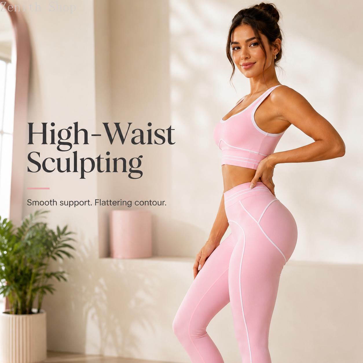Women's Fashion Versatile High-Waisted Yoga Pants Set, Gym Training Workout Clothes, Outdoor Sports Tennis, Butt-Lifting Tight-Fitting.