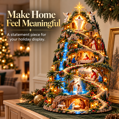 ✨ Illuminated Jesus’ Life Story Nativity Mountain – Christian Christmas Tabletop Decoration