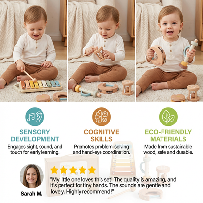 6-Piece Wooden Baby Musical Instrument Set – Sensory Sound & Music Toy