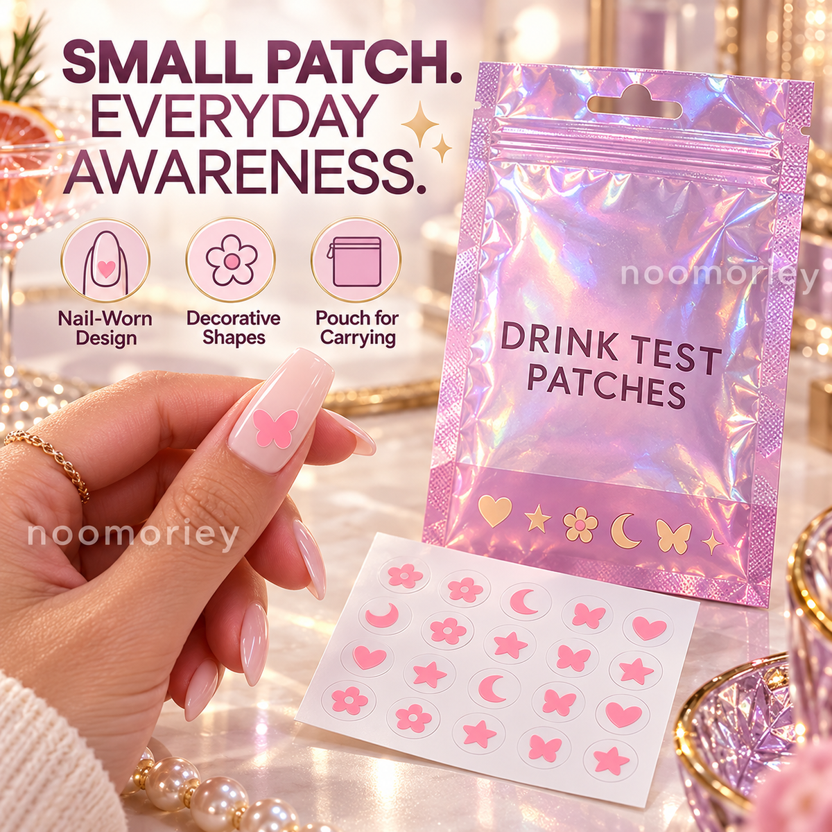 Cute Drink Test Patches, Nail Stickers for Party Safety Awareness