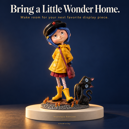 💛 A Little Mystery, A Lot of Charm – Raincoat Girl & Black Cat Collectible Figurine for Halloween & Year-Round Display 🐈‍⬛