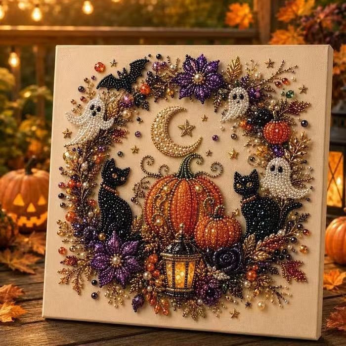 Halloween Ghost Pearl Art DIY Kit, Spooky Cute 3D Diamond Painting Crafts, DIY Fall Home Decor Wall Art, Beginner DIY Seasonal Party Gift