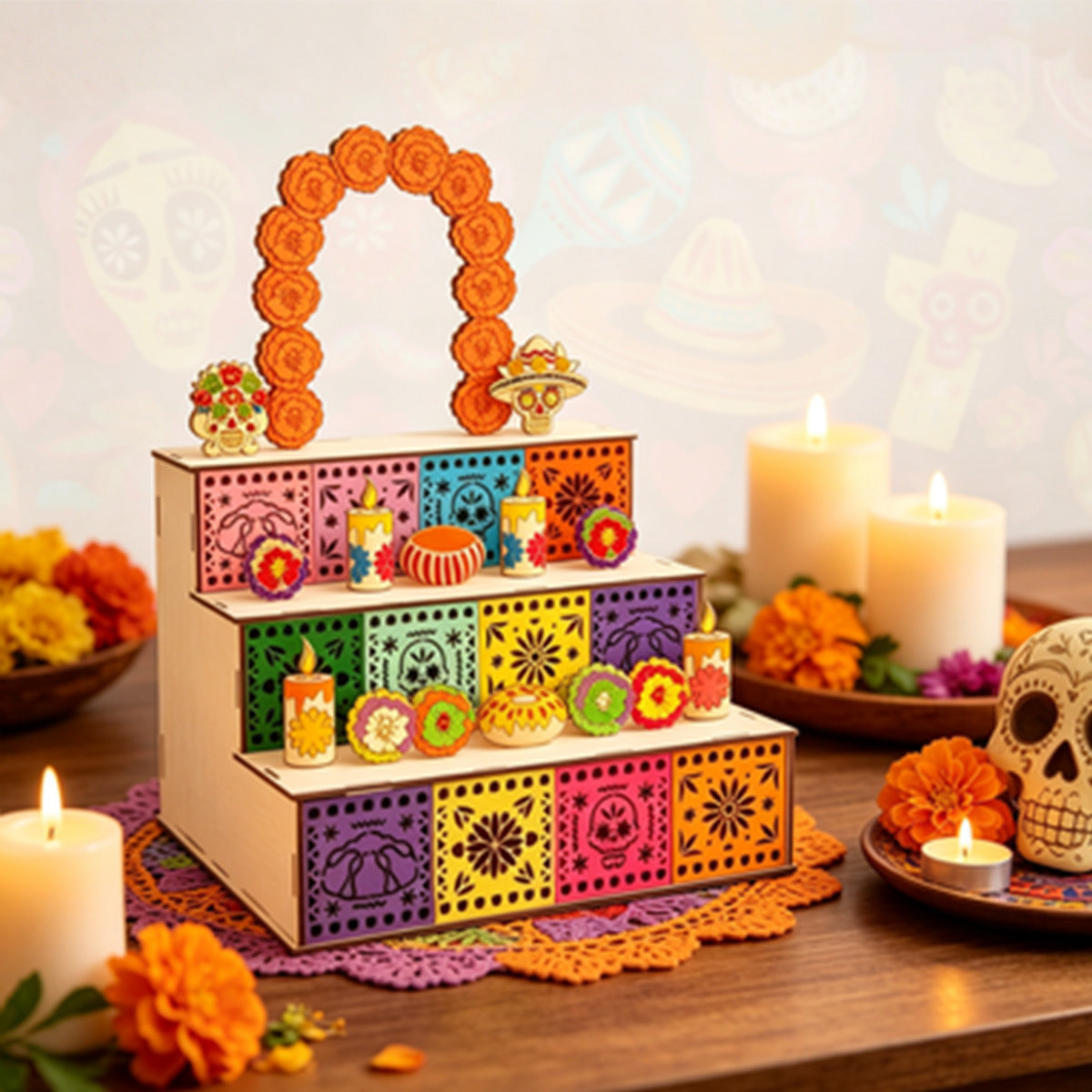 🎃🏵️Day of the Dead Wooden Altar Display Set