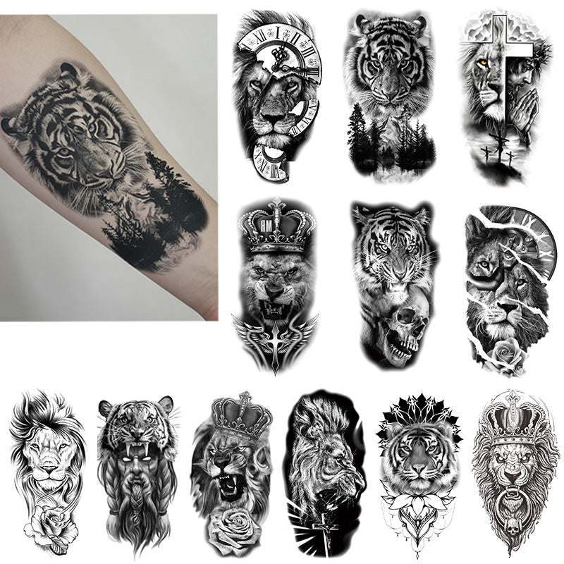 🖤 76 Sheets Large Black Temporary Tattoos – Tribal Wolves, Tigers, Lions, Snakes & Skulls