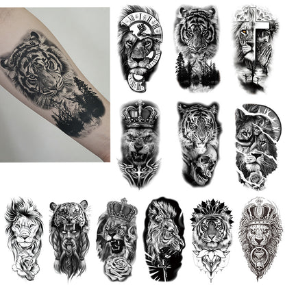 🖤 76 Sheets Large Black Temporary Tattoos – Tribal Wolves, Tigers, Lions, Snakes & Skulls