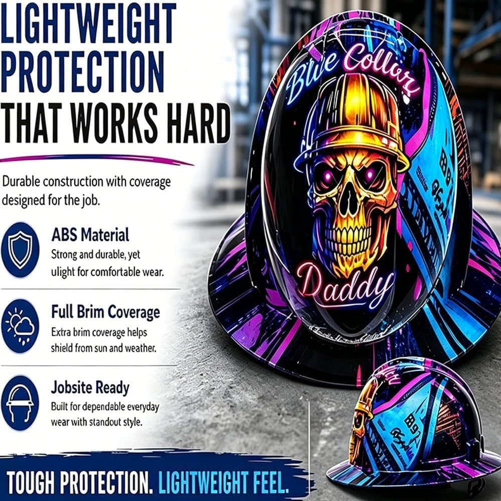 🔥 Blue Collar Daddy Hydro-Dipped Hard Hat | Industrial Rigid Impact-Resistant Safety Helmet with Full-Wrap Gloss Artwork