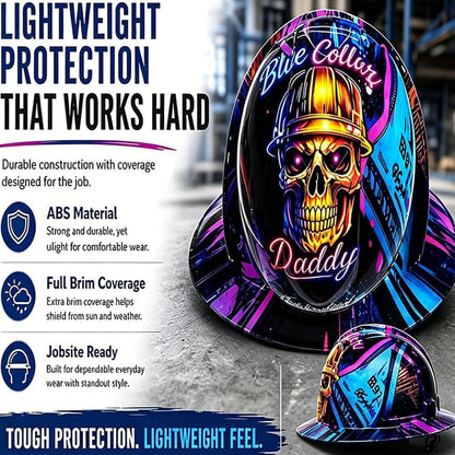 🔥 Blue Collar Daddy Hydro-Dipped Hard Hat | Industrial Rigid Impact-Resistant Safety Helmet with Full-Wrap Gloss Artwork