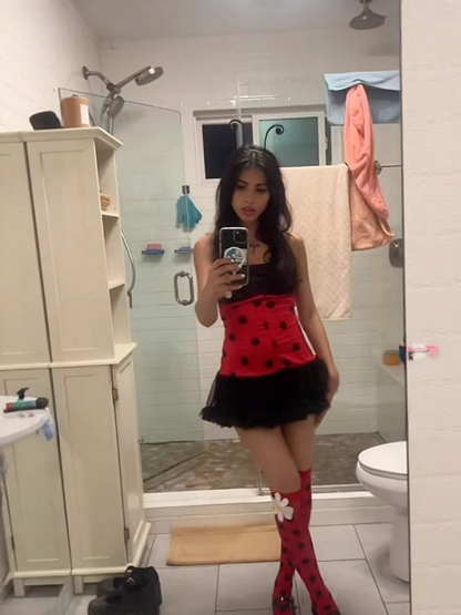 Women's Red Black Polka Dot Ladybug Halloween Festival Print Costume Set