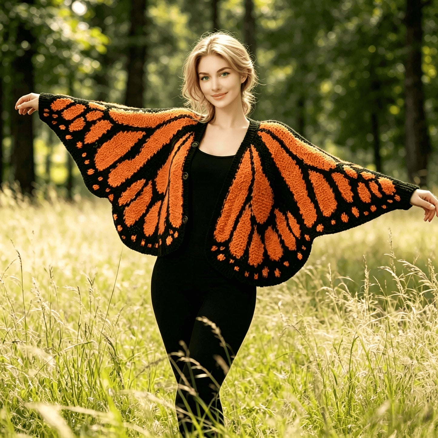 🦋Butterfly Wing Crochet Cardigan – Boho Open Front Knit Sweater