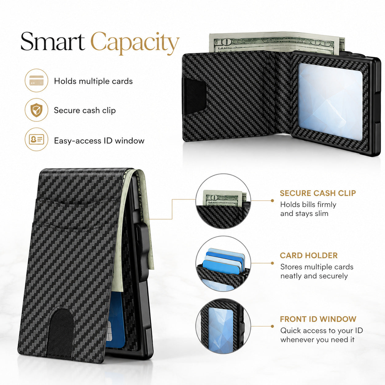 Modern Minimalist Pop-Up Wallet – RFID Blocking Aluminum Card Holder with Premium Leather, Quick Access Design & Cash Storage