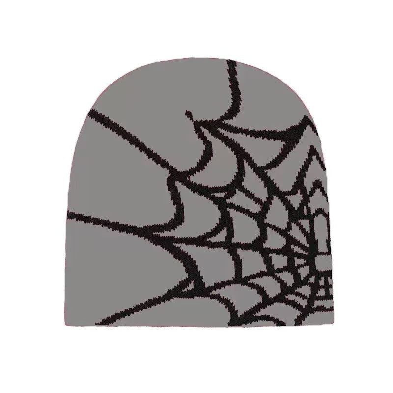 🕸️ SpiderWeb Gothic Knit Beanie – Y2K Streetwear Hat with Bold Spider Web Design