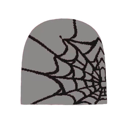 🕸️ SpiderWeb Gothic Knit Beanie – Y2K Streetwear Hat with Bold Spider Web Design