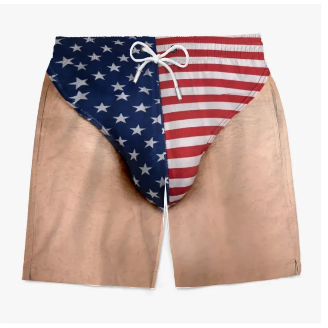 😂🇺🇸 Funny Illusion American Flag Swim Shorts – Double Take Patriotic Beach Shorts for Men 🌊