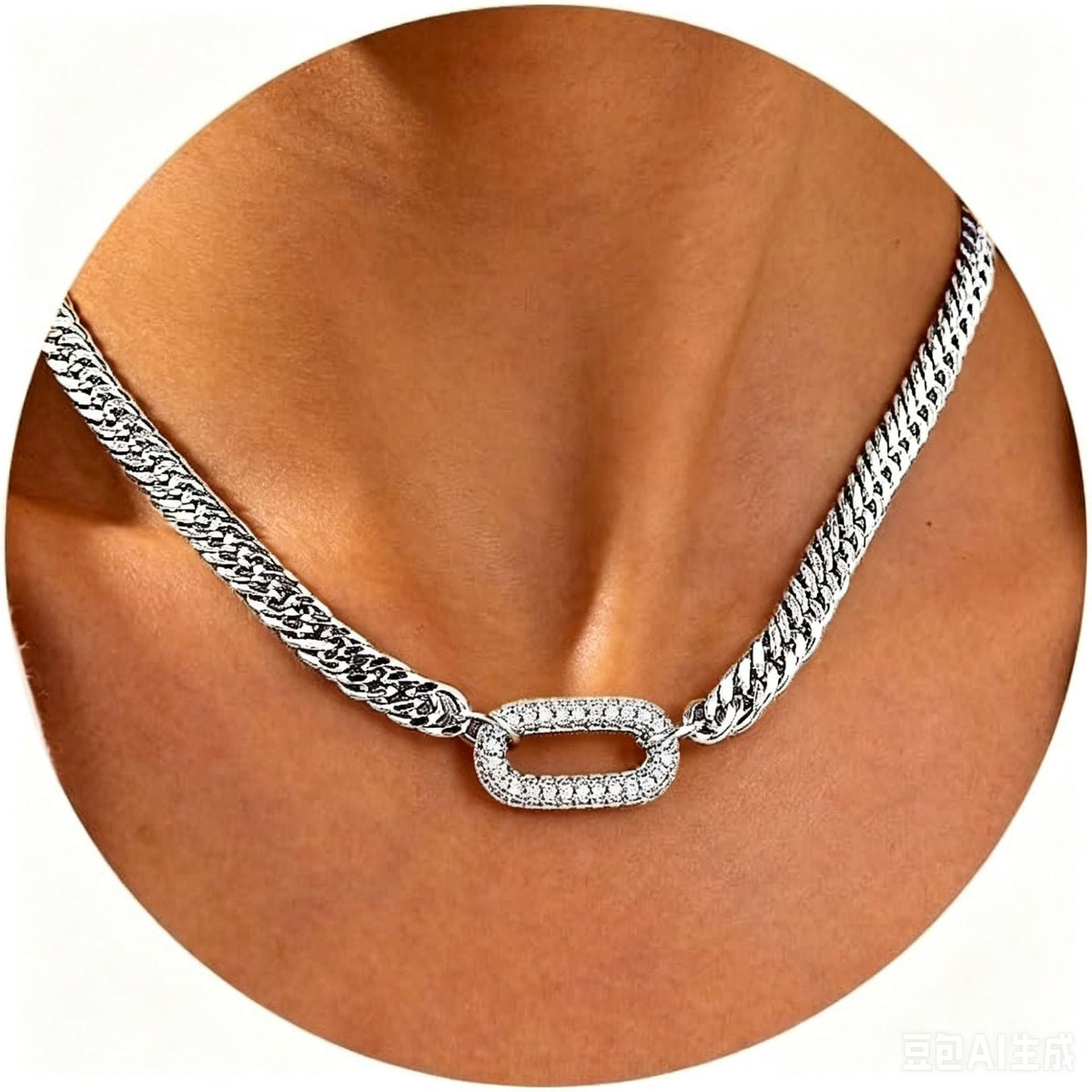 Cuban Link Chain Necklace with Zircon Clasp