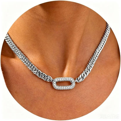 Cuban Link Chain Necklace with Zircon Clasp