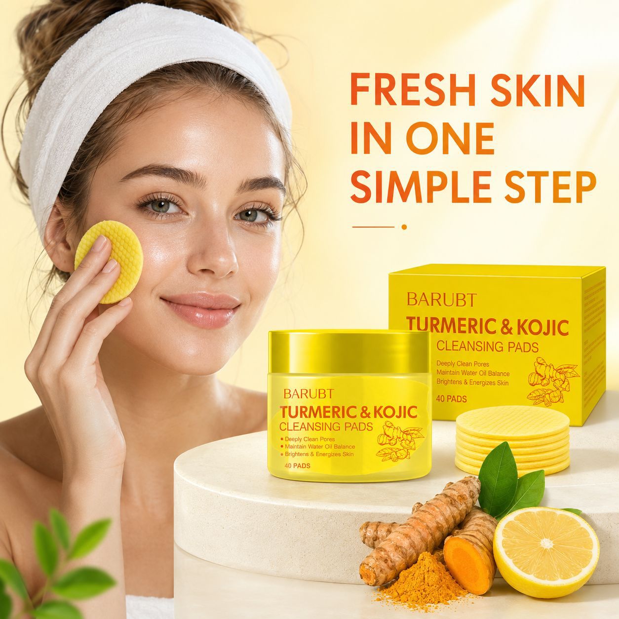 ✨ 50% OFF Turmeric Kojic Acid Cleansing Pads 🌿 Deep Clean Makeup Remover Pads For Brighter Skin