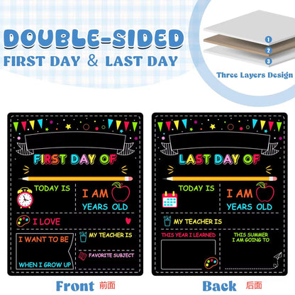 First Day of School Sign Board with Chalk Marker and Flag