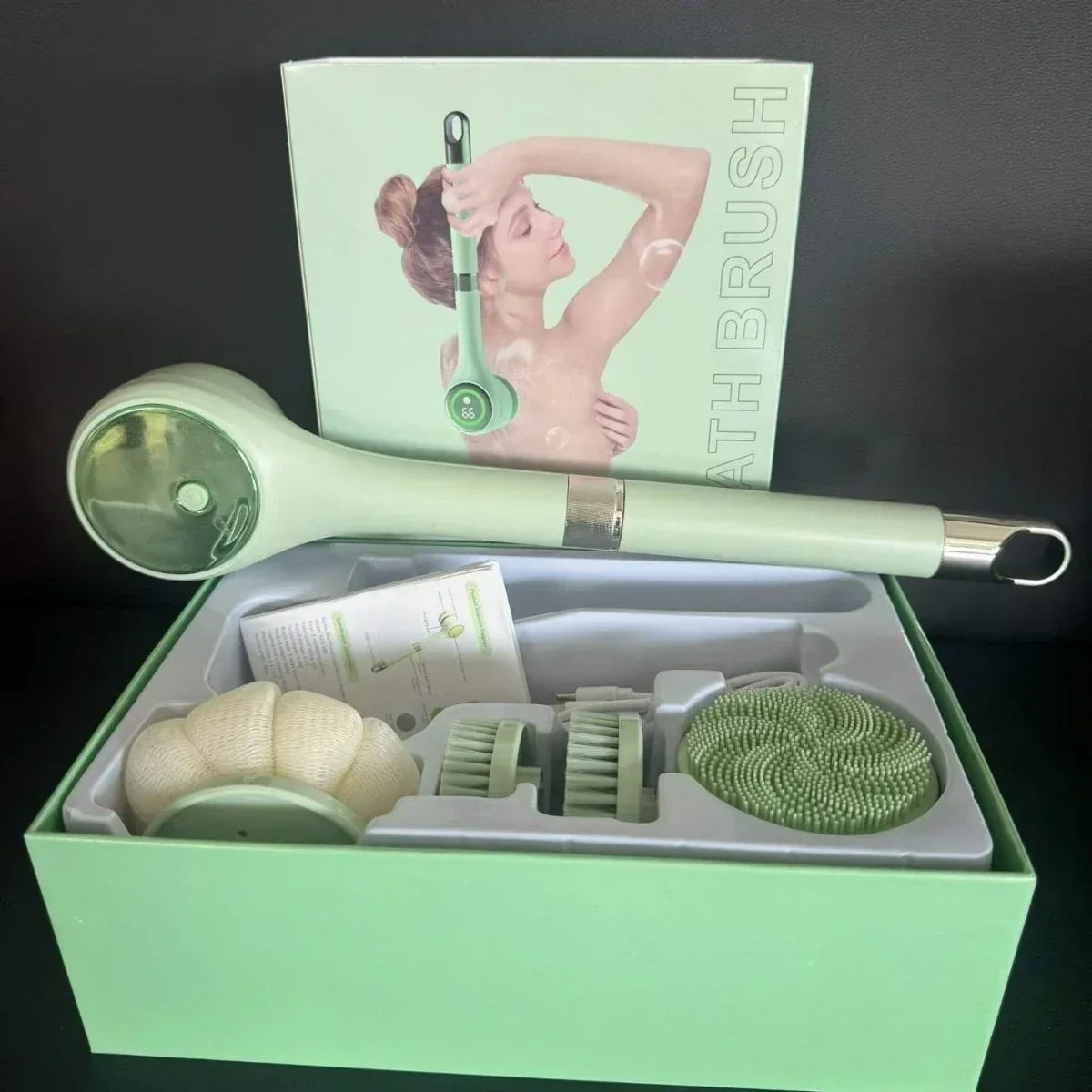 🚿 5-in-1 Long-Handle Electric Body Scrubber with Digital Display 🌿