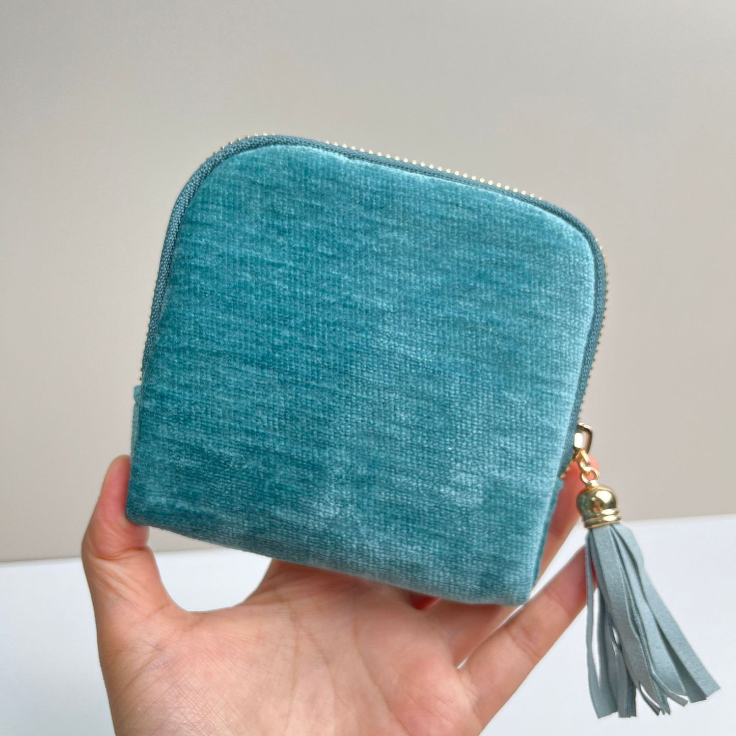 Travel Jewelry Bag Portable Organizer with 5 Compartments Velvet Satin Lining Tassel Zipper