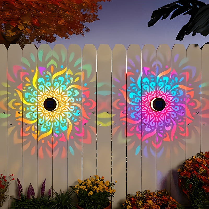 Solar Mandala Wall Light Projector, 16 Color Changing Outdoor Solar Light, Waterproof LED Decorative Light for Patio, Fence, Garden Yard