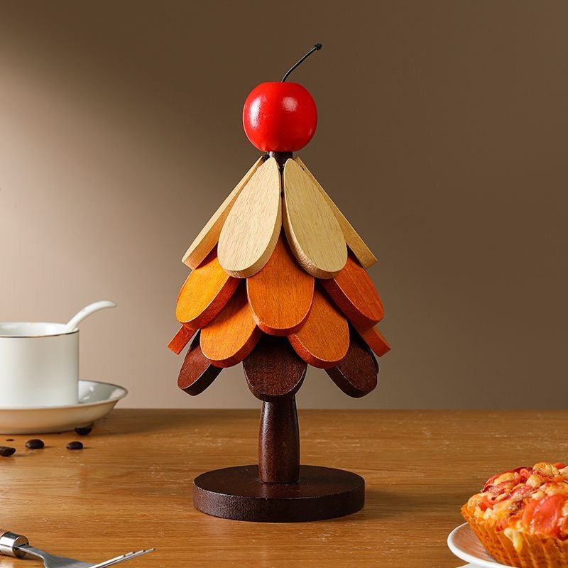 🎄 Christmas Tree Wooden Trivet Set – Foldable Hot Dish Mats with Decorative Star-Top Stand
