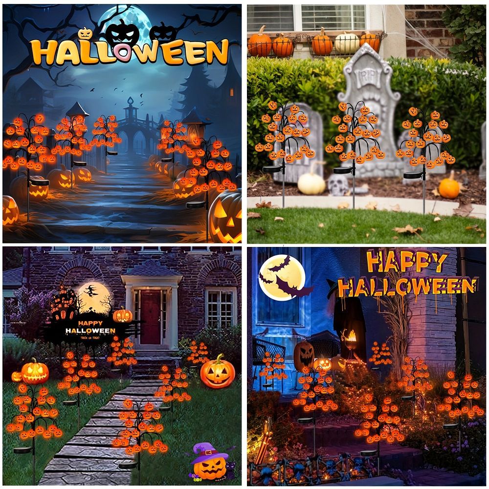 🎃 Pumpkin Solar Stake Lights 4PCS – Halloween Outdoor Yard Decor