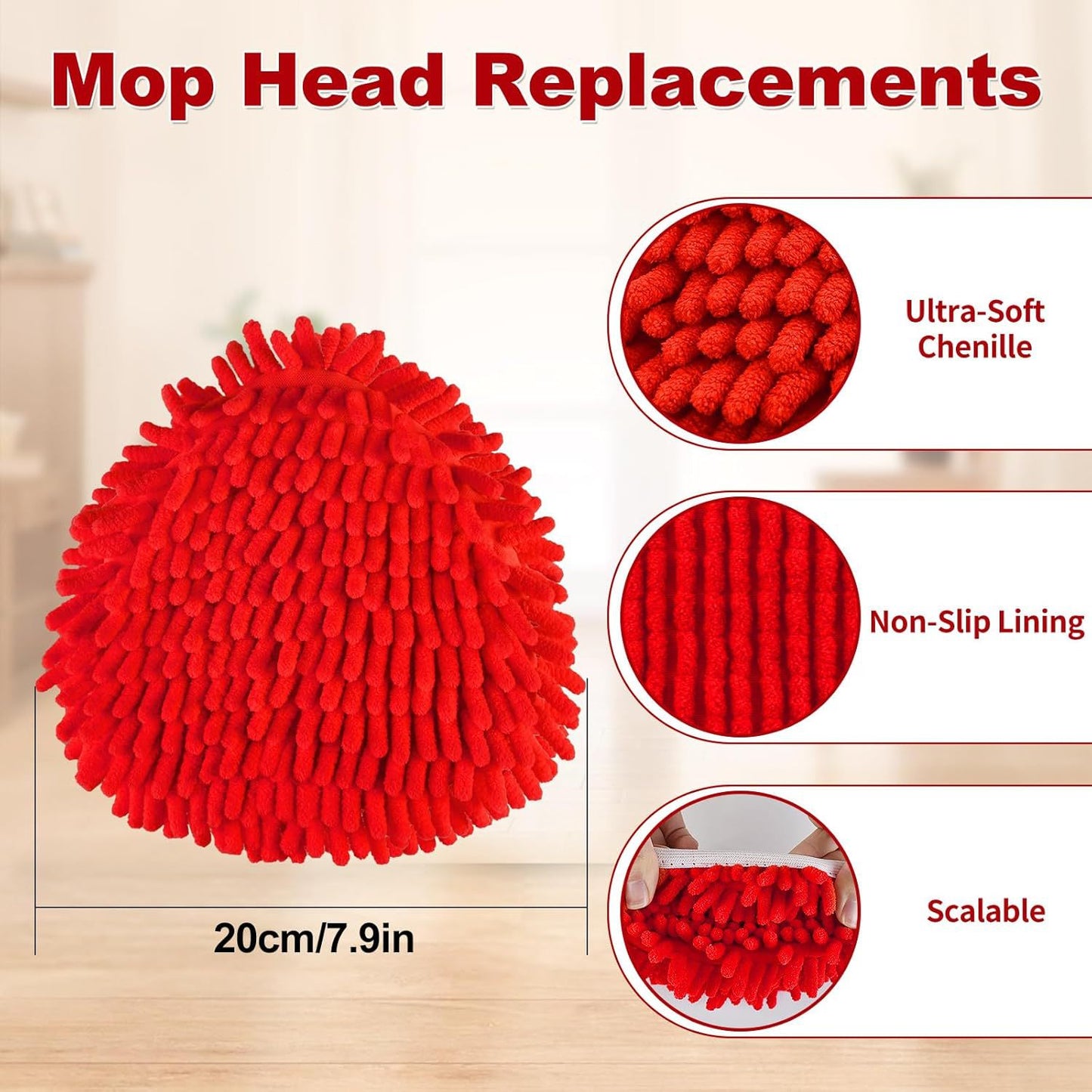 Triangle Chenille Mop Replacement Head – Compatible with O-Cedar & Vileda Spin Mops