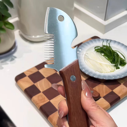 Wooden Handle Scallion Slicer, 3-in-1 Multifunctional Kitchen Cutter