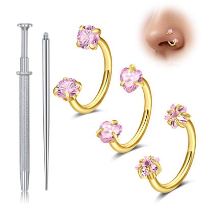 316L medical-grade titanium steel 18G 1.0mm Horseshoe Nose Hoop Internally Threaded Gems Nose Ring