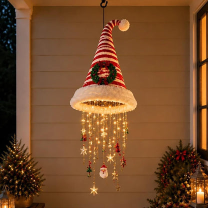 🎄 Lighted Christmas Hanging Chandelier – Tree & Santa Hat Holiday Décor