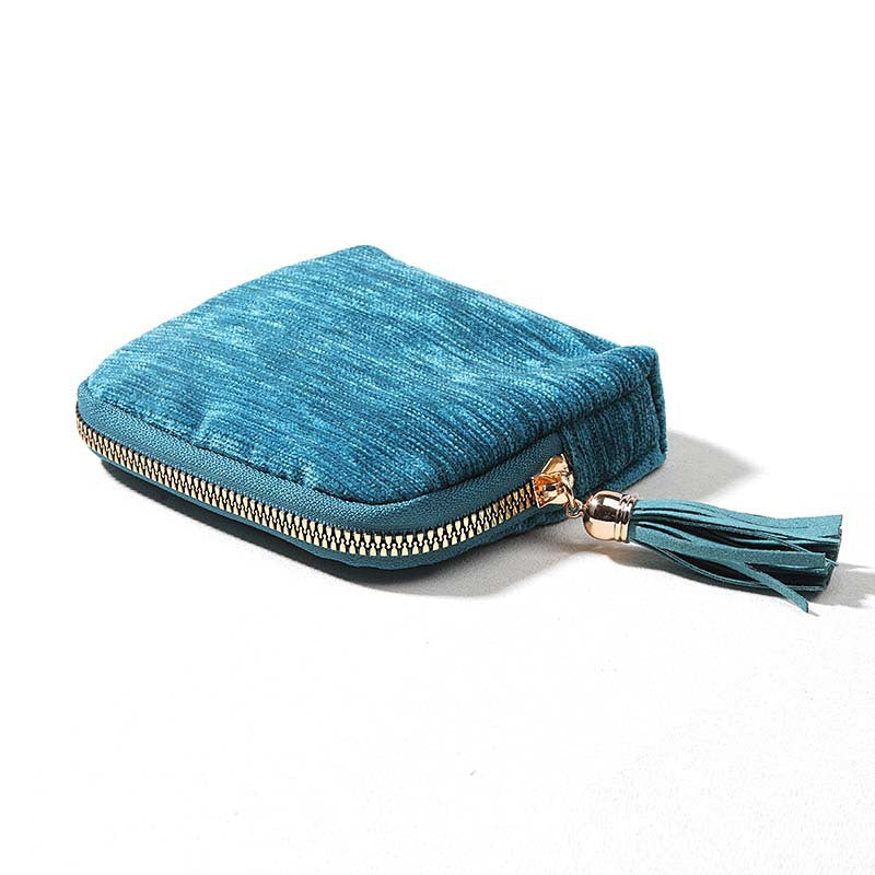 Travel Jewelry Bag Portable Organizer with 5 Compartments Velvet Satin Lining Tassel Zipper