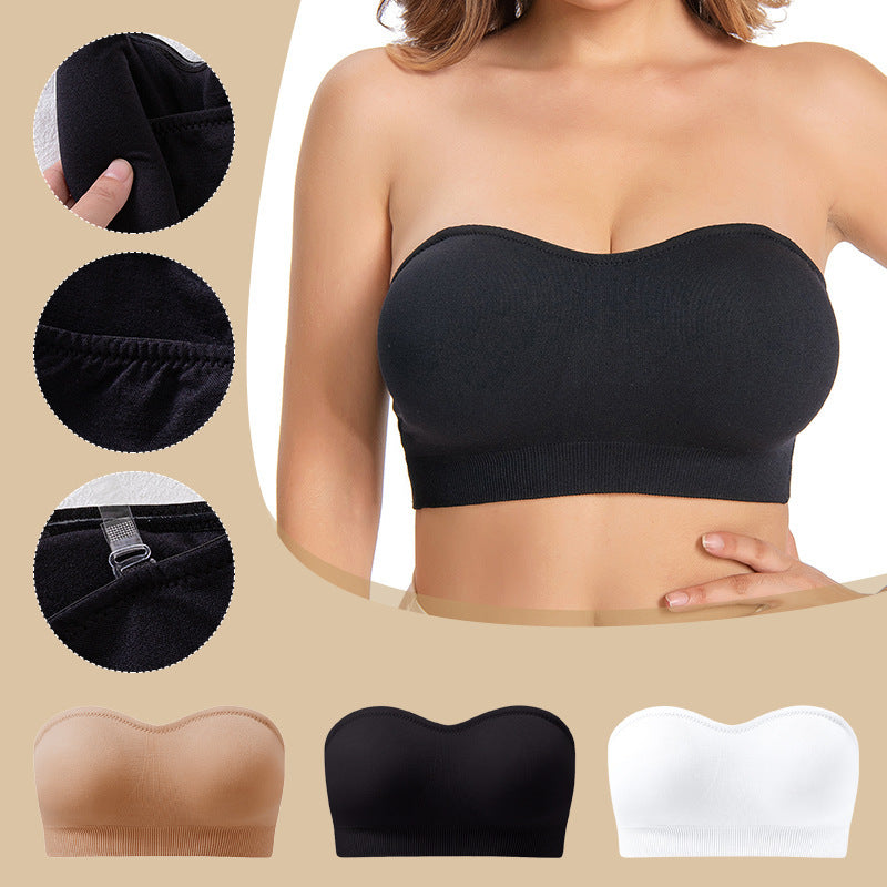 Strapless Bras for Women Non-Slip Silicone Padded Bandeau Bra Wireless Tube Top Bra